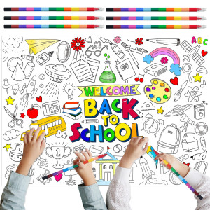 Cinrobiye Giant Back To School Coloring Poster With 6 Stacking Crayons Jumbo First Day Of School Party Set Large Wall Art Welco