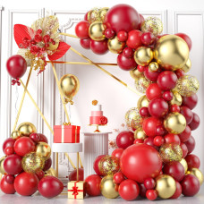 Red Gold Balloons Arch Garland Kit 113Pcs 1812105 Inch Different Shades Dark Red Helium Balloons Metallic Gold Confetti Ball