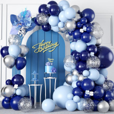 Blue Balloons Garland Arch Kit 117Pcs 1812105 Inch Royal Blue And Navy Blue White Metallic Chrome Sliver Confetti Balloons F