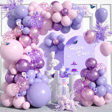 Purple Pink Balloon Garland Arch Kit 112Pcs 1812105 Inch Metallic Purple Lavender Balloon Chrome Pink Light Pink Confetti Ba