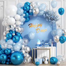 Metallic Blue Silver Balloons Garland Arch Kit 117Pcs 1812105 Inch Chrome Blue Light Blue White Sliver Confetti Balloons For