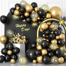 Black And Gold Balloons Garland Arch Kit 122Pcs 1812105 In Black Metallic Gold Confetti Latex Balloons For Birthday Wedding Bab