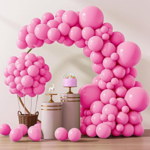 Rubfac 129Pcs Pink Balloons Different Sizes 18 12 10 5 Inches Neon Pink Balloons For Garland Arch Bright Pink Balloons For Vale