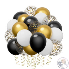 Gold Confetti Balloons 100 Pack 12 Inch Gold White And Black Balloons With Ribbons And Balloon Arch Decoration Kit For Graduat