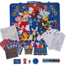 Innovative Designs Sonic The Hedgehog Deluxe Activity Set For Kids With Carrying Tin Coloring Sheets Stickers Art Supplies