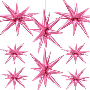 Cadeya 8 Pcs Star Balloons Huge Pink Explosion Star Aluminum Foil Balloons For Birthday Baby Shower Wedding Bachelorette Par