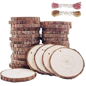 Unfinished Natural Wood Slices 32 Pcs 354 Inch Wood Coaster Sets Pieces Craft Wood Kit Predrilled With Hole Wooden Circles Gre