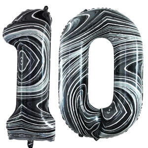 Goer Number 10 Balloons For 10Th Birthday Party Decorations 42 Inch Jumbo Foil Helium Balloons For 10Th Anniversary Marble Blac