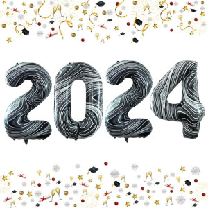 Goer 42 Inch 2024 Foil Number Balloons For 2024 New Year Eve Festival Party Supplies Graduation Decorations Marble Black