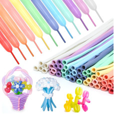 Rubfac 100Pcs 260 Long Balloons 12 Assorted Colors Animal Balloons Premium Pastel Latex Twisting Magic Balloon For Birthday Wed