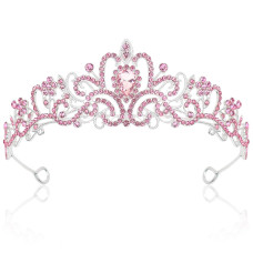 Cieher Pink Tiara Princess Crown Queen Crown Crystal Crowns For Women Crown For Birthday Prom Party Halloween Costume Cosplay P