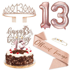 Agqrdkrc 13Th Birthday Decorations For Girls Rose Gold Include 13Th Sweet Rhinestone Tiara Crown Birthday Queen Sash With Pearl