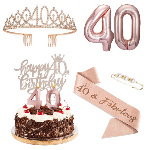 Agqrdkrc 40Th Birthday Decorations Women 40Th Birthday Gifts Women Rose Gold Include 40Th Birthday Crown 40Th Birthday Sash With