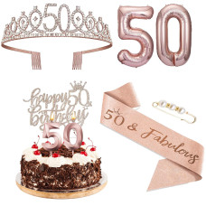 Agqrdkrc 50Th Birthday Decorations Women 50Th Birthday Gifts Women Rose Gold Include 50Th Birthday Crown 50Th Birthday Sash With