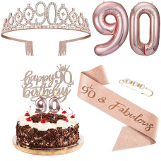 Agqrdkrc 90 Birthday Decorations For Women 90Th Birthday Gifts For Women Rose Gold Include 90Th Birthday Crown Birthday Queen S