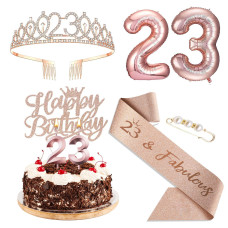 Agqrdkrc 23Rd Birthday Decorations For Women Rose Gold Include 23Rd Birthday Crown Birthday Queen Sash With Pearl Pin Cake Toppe