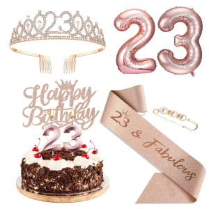 Agqrdkrc 23Rd Birthday Decorations For Women Rose Gold Include 23Rd Birthday Crown Birthday Queen Sash With Pearl Pin Cake Toppe