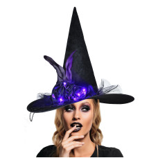 Lirainhan Halloween Witch Hats For Women Black Witches Hat For Women With Flower Feathers Witch Hat For Costume Party Cosplay