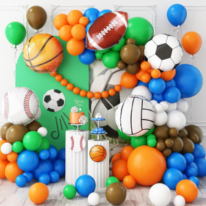 Sports Balloon Arch Garland Kit 115Pcs Sports Party Baseball Soccer Basketball Football Helium Balloons Blue Green Orange Sport