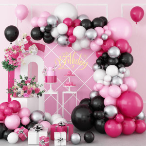 Pink And Black Balloon Garland Kit Black Balloon And Hot Pink Balloon With Macaron Pink Hot Pink Black White Silver Balloon For