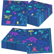 Dinosaur World Party Decorations40Pcs Dinosaur World Birthday Napkins Blue Neon Dinosaur Paper Napkins For Kids Birthday Party