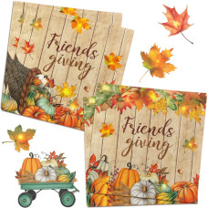 Friendsgiving Party Decorations40Pcs Friendsgiving Napkins Disposable Fall Maple Leaves Pumpkin Friendsgiving Paper Napkins For