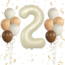 40 Inch Cream White Number 2 Balloon 2Nd Birthday Balloons 11Pcs Retro Apricot Brown Sand White Latex Balloons Digital 2 Foil