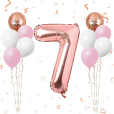 40 Inch Rose Gold Number 7 Balloon 7Th Birthday Balloons 11Pcs Rose Gold Birthday Print Balloons Matt White Pink Latex Balloon