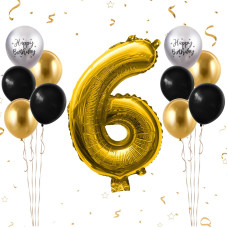 40 Inch Gold Number 6 Balloon 6Th Birthday Balloons 11Pcs Gold Black Latex Balloons Silver Birthday Print Balloons Digital 6 F