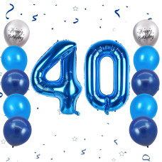 40 Inch Blue Number 40 Balloons 40Th Birthday Balloons Silver Birthday Print Balloons Dark Light Blue Latex Digtal Balloons 40