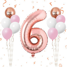 40 Inch Rose Gold Number 6 Balloon 6Th Birthday Balloons 11Pcs Rose Gold Birthday Print Balloons Matt White Pink Latex Balloon