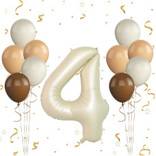 40 Inch Cream White Number 4 Balloon 4Th Birthday Balloons 11Pcs Retro Apricot Brown Sand White Latex Balloons Digital 4 Foil