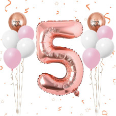 40 Inch Rose Gold Number 5 Balloon 5Th Birthday Balloons 11Pcs Rose Gold Birthday Print Balloons Matt White Pink Latex Balloon