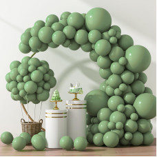 Rubfac 129Pcs Vintage Green Balloons Different Sizes 18 12 10 5 Inches Sage Green Latex Balloon Garland Arch For Masquerade Part