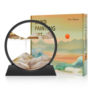 Wai Danie Moving Sand Art Picture Decor 3D Deep Sea Sandscape Liquid Motion Round Glass Frame Display Flowing Sand Relaxing Gif