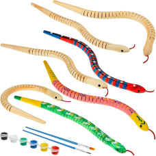 Bbto 20 Pieces Wooden Snake Unfinished Wooden Wiggly Snake Jointed Flexible Wooden Snake With 12 Colors Acrylic Craft Paint And