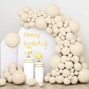 Rubfac 110Pcs Sand White Balloons Different Sizes 18 12 10 5 Inches For Garland Arch Cream White Beige Latex Balloons For Birth