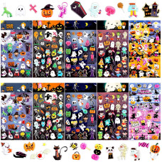 Upins Halloweens Stickers For Kids 10 Sheets 3D Happy Halloween Stickers Cute Puffy Stickers Ghost Pumpkin Skull Bat Spider Foa