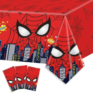 Auroraparty 3Pcs Spider Birthday Party Tablecloth Hero Table Cover Birthday Party Decorations Large Plastic Disposable Birthday