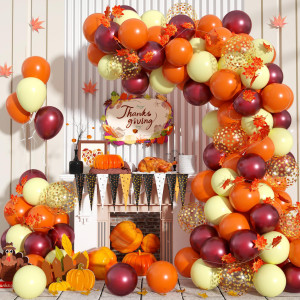 Fall Balloon Arch Kit Fall Birthday Party Decorations Orange Burgundy Yellow Gold Confetti Balloons Garland Kit With 65 Ft Ma