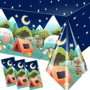 Pymurod Camping Birthday Decorations3Pcs Camping Birthday Table Cloth Camping Party Happy Birthday Camping Table Cloth For Kid