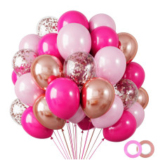 Rubfac 120Pcs 12 Inches Pink Balloons Arch Garland Kit Hot Pink Rose Gold Metallic Balloons For Birthday Shower Princess Theme