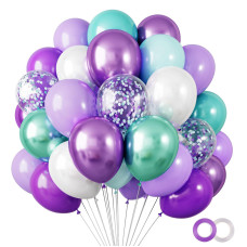 Rubfac 120Pcs Balloon Garland Kit 12 Inches Metallic Purple Green Balloons Purple Tiffany Blue Confetti Latex Balloons For Bir