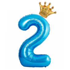 40 Inch Navy Blue Number 2 Balloons With Crown 2Nd Birthday Balloons For Boys And Girls 2Nd Birthday Decorations Wedding Anni