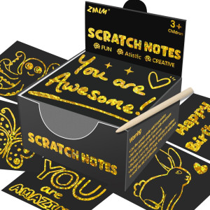 Zmlm Scratch Artcarft Gifts Christmas 165 Holographic Gold Magic Scratch Paper Art Mini Notes Cards For Kids Bulk Party Favor