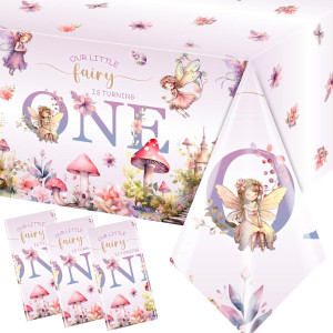 Pymurod 3Pcs Fairy First Birthday Decorations Fairy One Tablecloth Little Fairy Garden Table Cover Fairy 1St Birthday Party Sup