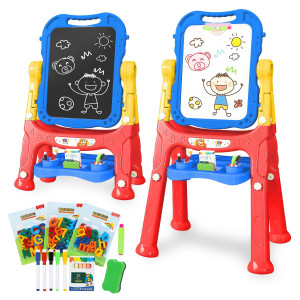 Toy Life Easel For Kids Art Easel For Toddler Easel 4In1 Doublesided Large Magnetic Board Kids Chalkboard Easel Drawing White