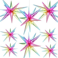 Cadeya 8 Pcs Star Balloons Huge Gradient Colorful Explosion Star Aluminum Foil Balloons For Birthday Baby Shower Rainbow Unic