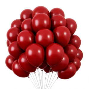 Rubfac 120Pcs Ruby Red Balloons 12 Inches Dark Red Balloons Matte Latex Balloons For Birthday Valentines Day Graduation Annive