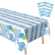 Funhot Baby Shower Tablecloths Elephant Baby Shower Decorations 2 Pcs 54 X 108 Inch Blue Baby Elephant Rectangle Baby Shower T